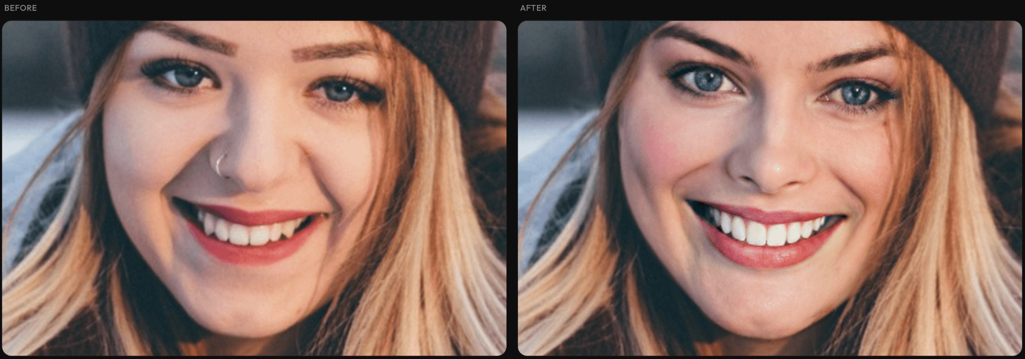 Default face swap result where the subject's nose ring has disappeared