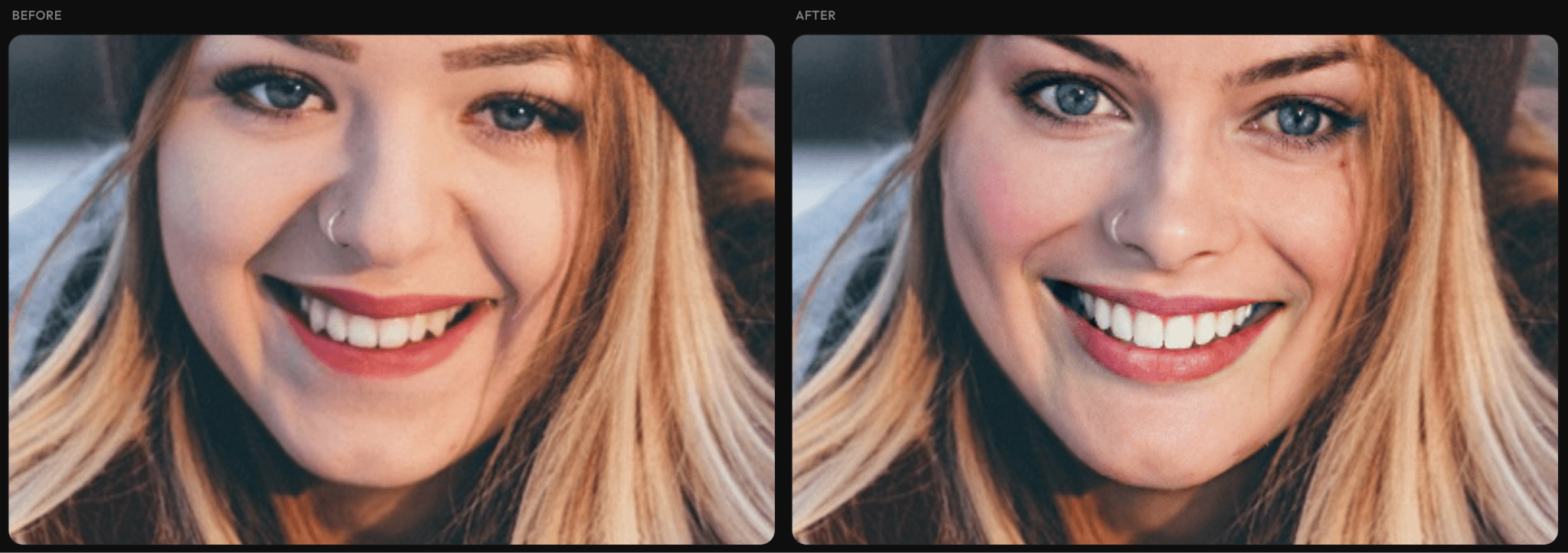 Result showing the same swap performed with masks enabled — the nose ring is fully preserved