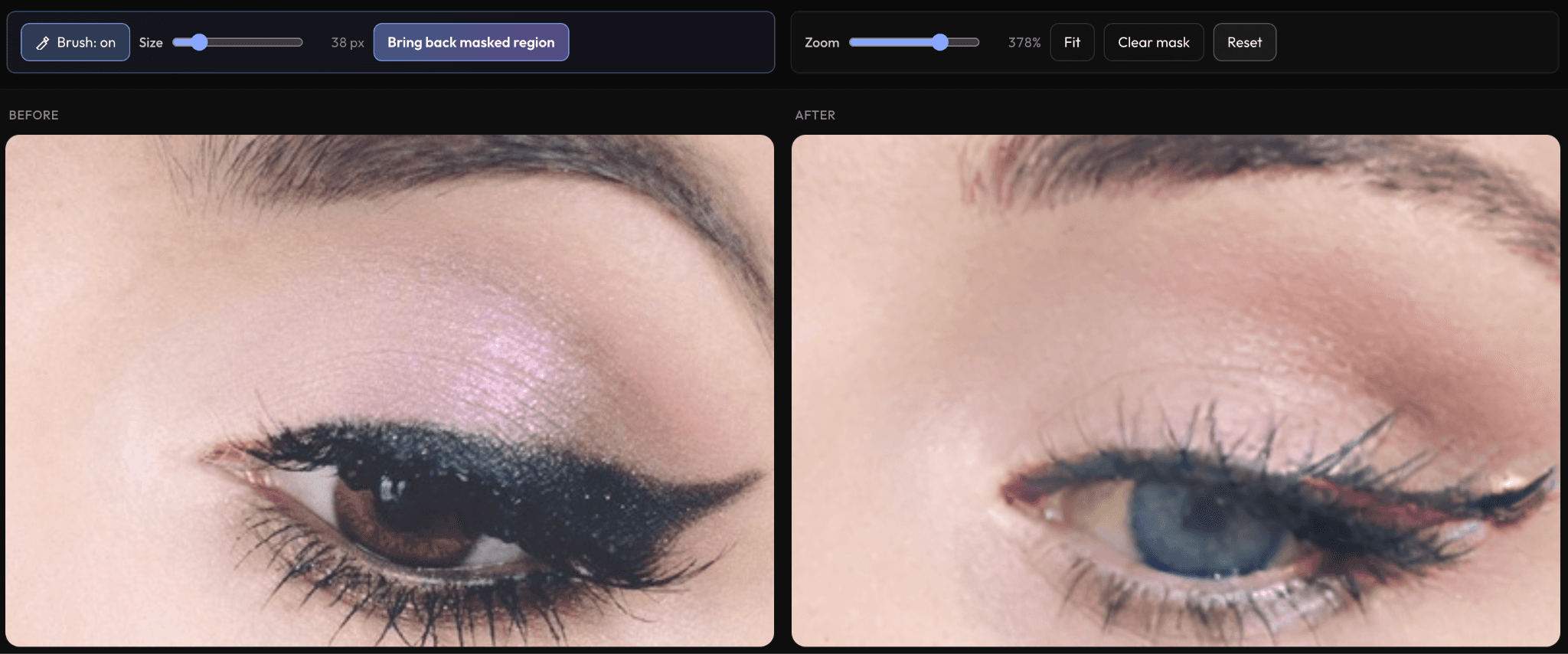 Eyeshadow before — partially altered after a swap