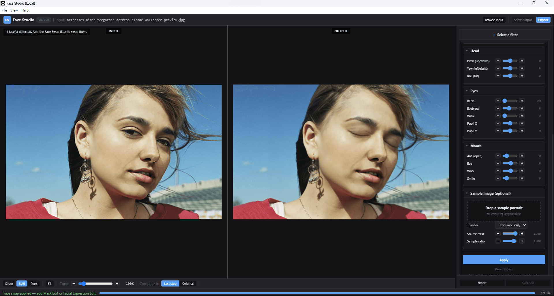Expression sliders — eyes closed