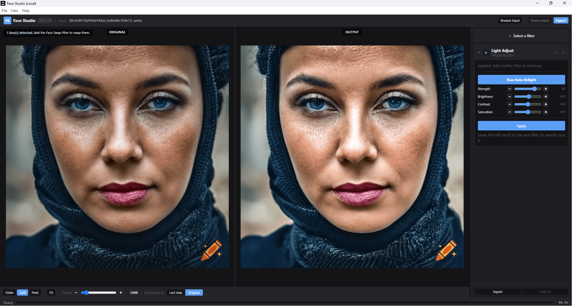Nano FaceStudio Pro — automatic light adjust panel