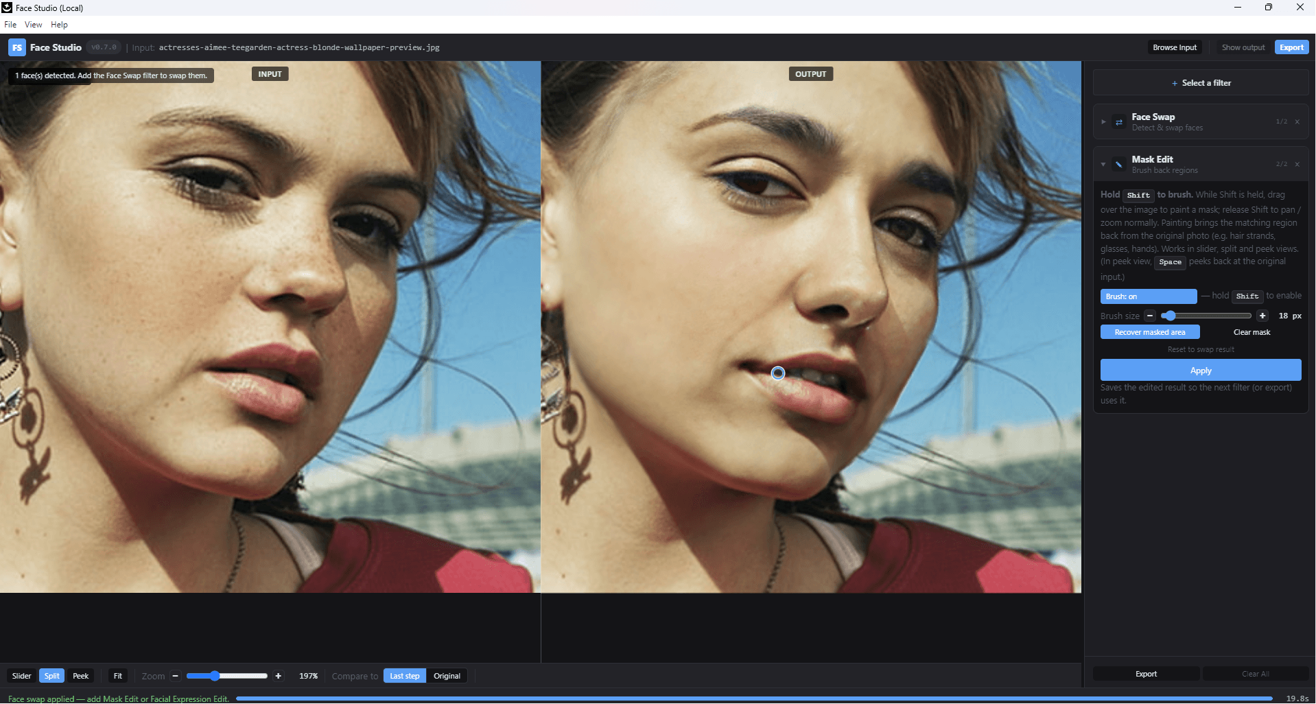 Mask Edit — starting from the swap result