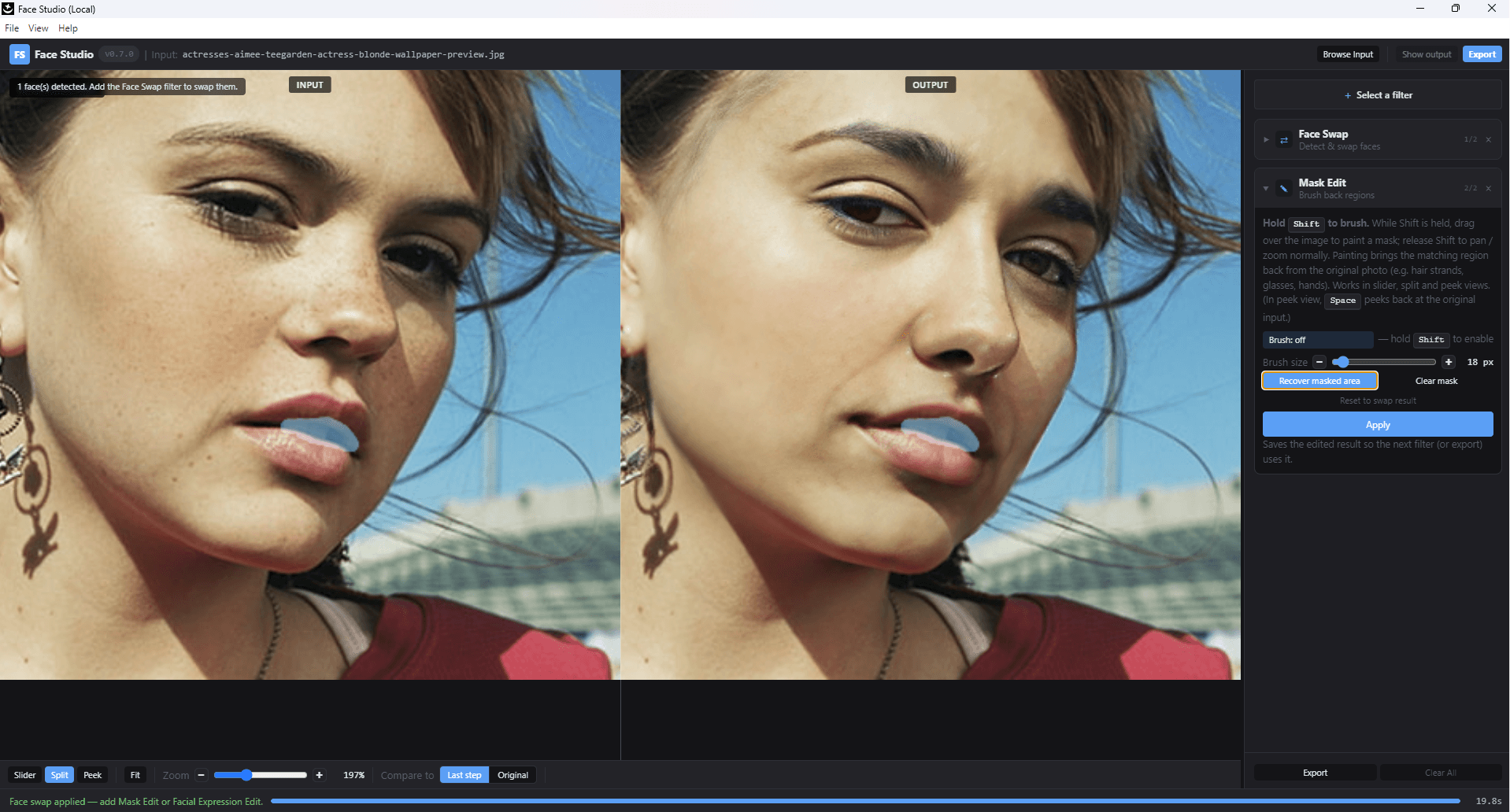 Mask Edit — brushing the region to restore